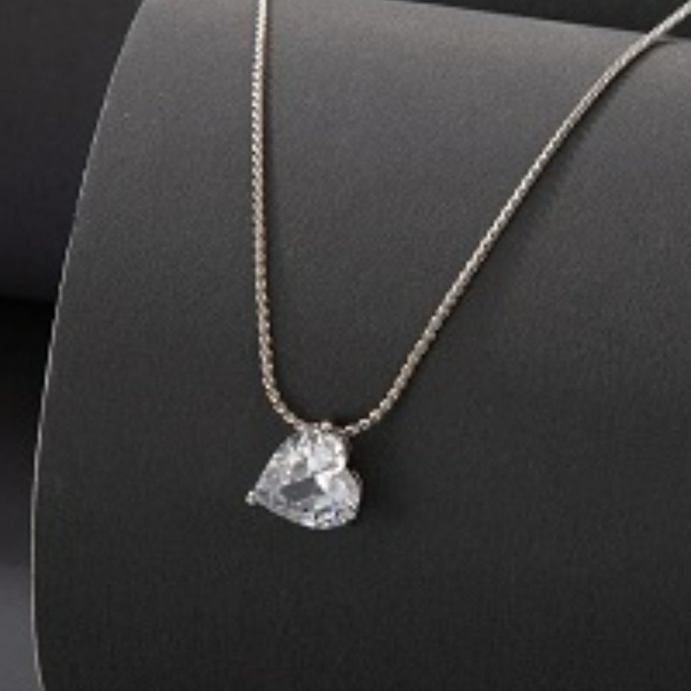 Silver Colored Necklace With Cubic Zirconia Heart Pendant